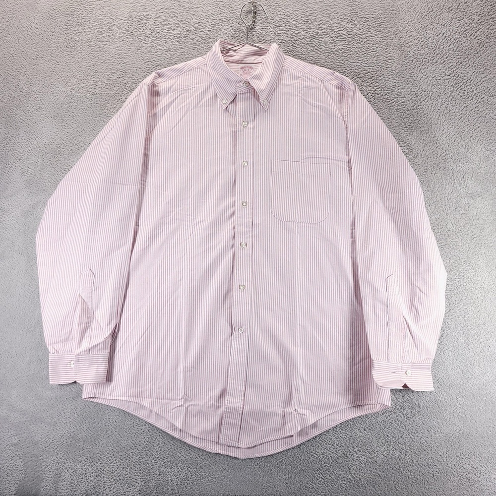 VTG Brooks Brothers Shirt Mens 16 34/35 Pink Stripe Makers Supima Made in USA